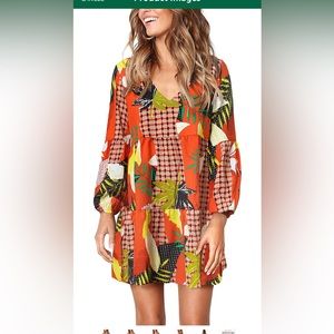 XL — Tunic Abstract Dress, Loose Flowy Swing Shift Dress (c-printed Geometry)